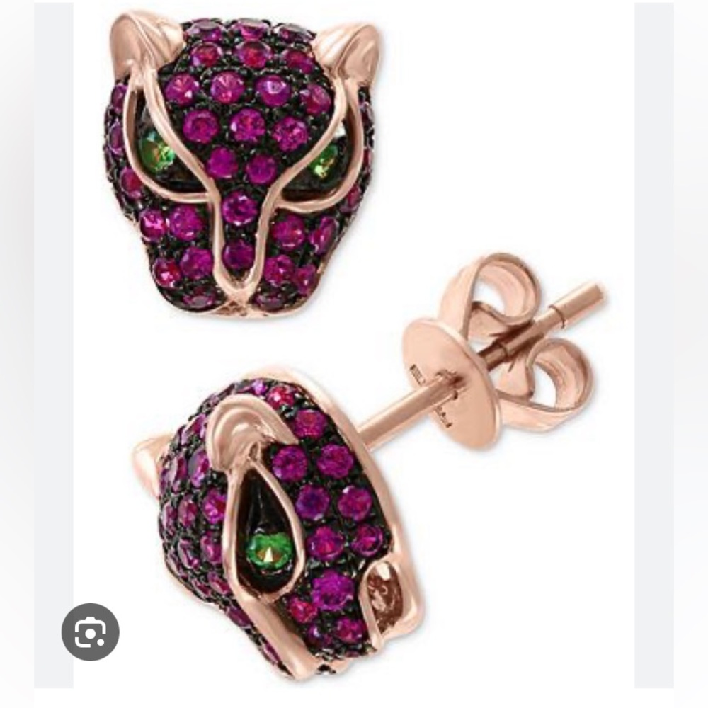 Effy Ruby/Green Emerald Panther Earrings